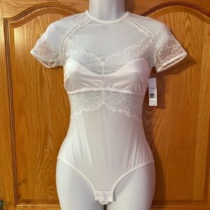 NEW Thistle and Spire Bodysuit White Lace Sheer Beaded Size SMALL